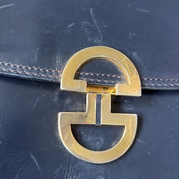 Authentic Navy Gucci Leather Shoulder Bag - Picture 6 of 10